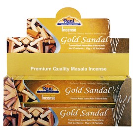 Rani Gold Sandal Incense (Premium Masala Incense Made of Natural Herbs) 15g x 10 Packets ~ Total of 100 Incense Sticks | for Puja Purposes | Indian Origin