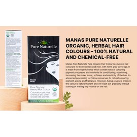 Manas Pure Naturelle Pure Organic Herbal Hair Colour - Natural Hair Dye for Men and Women with 100% Grey Coverage (Black)