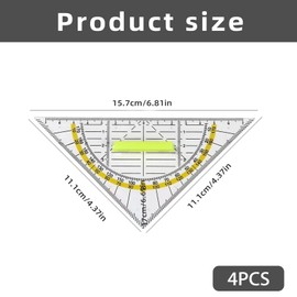 Set of 4 Flexible Set Square with Handle, 16 cm Drawing Triangle Made of Transparent Plastic, Protractor and Ruler for School and Office, Ideal for Technical Drawing, Math and Art