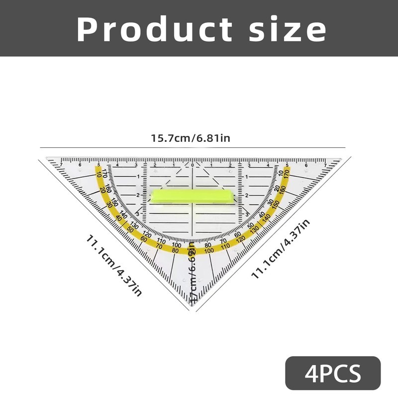 Set of 4 Flexible Set Square with Handle, 16 cm
