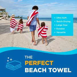 BEN KAUFMAN SALES CO Striped Towel - Absorbent, 100% Cotton - Oversized Towels for Beach Essentials - Quick-Dry for Swimming - Soft with Striped Design - 32" x 62", Red (Pack of 2)