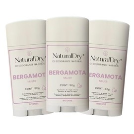 NaturalDry - Pack de 3 desodorantes Naturales para Mujer en formato Barra - Sin Aluminio - Sin Parabenos - Aroma intenso a Bergamota - Ideal para axilas - Duración de 24 horas