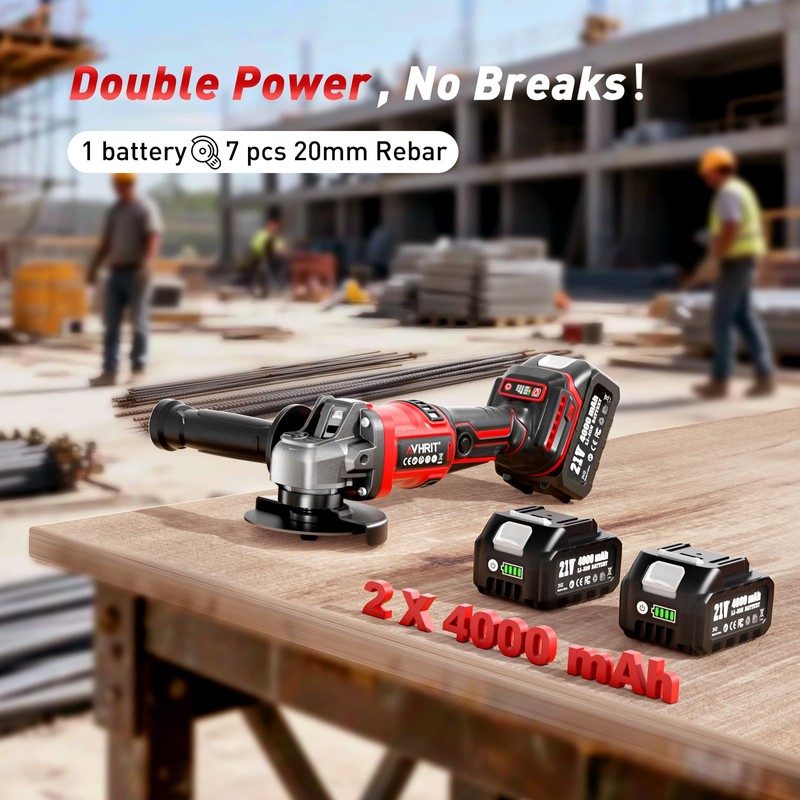 Cordless Angle Grinder 4-1/2 inch, 21V Battery Grinder with 800W