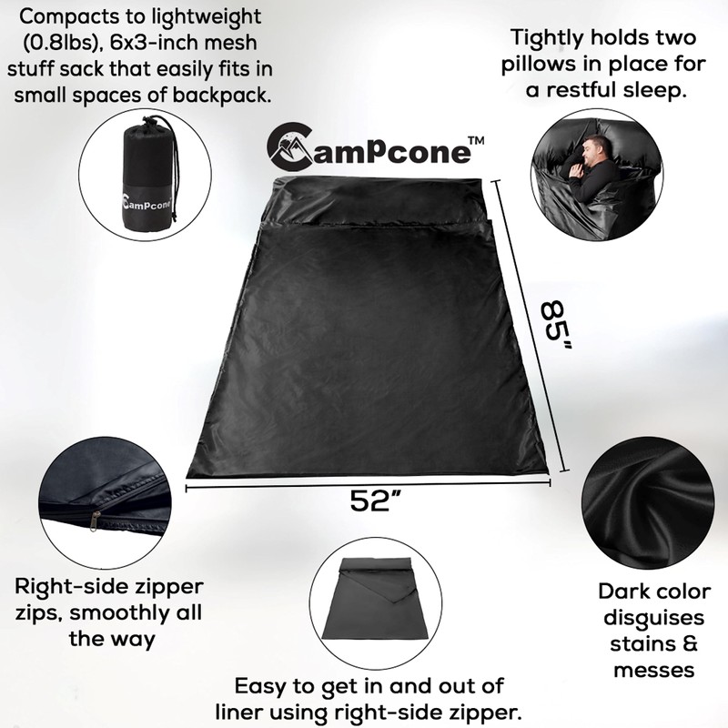 CAMPCONE Silky Sleeping Bag Liner Cold/Warm Weather–XL Travel Sheets for