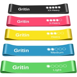 Gritin Resistance Bands – Set of 5 Loop Bands with Varying Strength Levels & Carrying Case, Perfect for Home, Gym, Yoga & Training