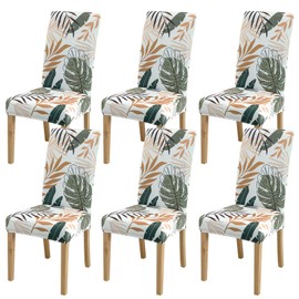 OYX Dining Room Chair Covers Set of 6, Stretch Printed Parsons Chair Slipcovers Spandex Removable Washable Kitchen Chair Protector Cover for Dining Room, Hotel, Ceremony, Restaurant, Banquet
