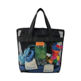 LOZTBUE borsa da spiaggia in rete per giocattoli sabbia via borsa con cerniera per bambino piscina viaggio Sandy scarpe Wet asciugamani (nero)