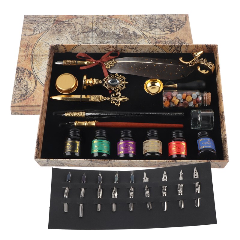 Feather Pen Set European Style British Retro Lacquer Stamp Dipped
