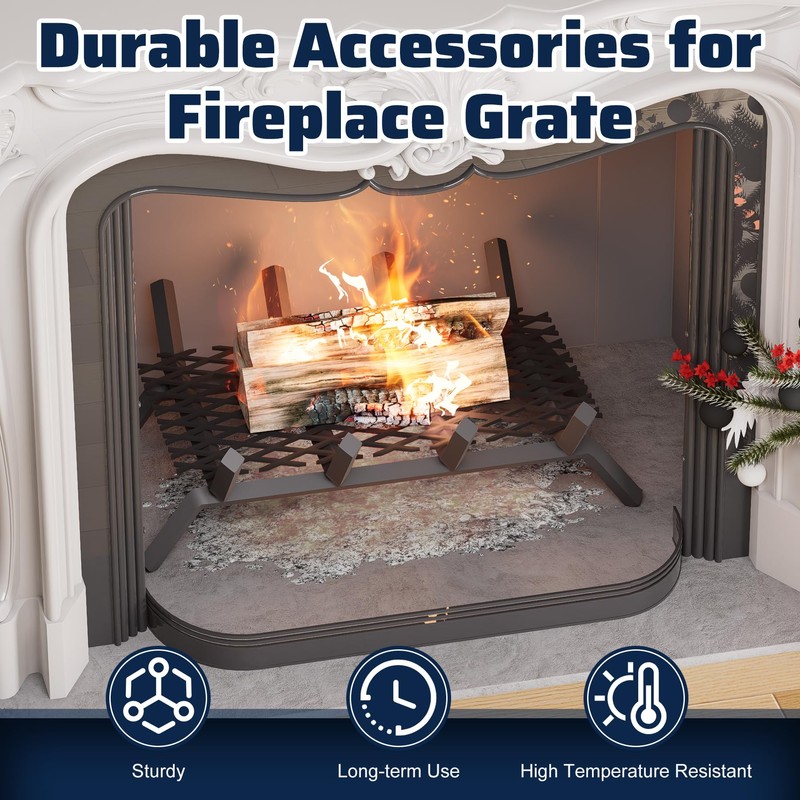 Pearwow 2 Pcs Ember Retainer for Fireplace Grates, Metal Fireplace