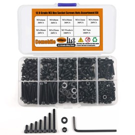 Cemobile 540PCS M3 Socket Head Cap Screws Nuts Washers Assortment Kit, 12.9 Grade Alloy Steel M3 x 6/8/10/12/16/20/25mm Metric Hexagon Bolts, Full Thread Allen Machine Screws for 3D Printer DIY