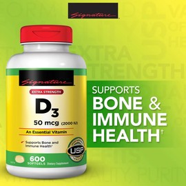 Signature Extra Strength D3 50 mcg., Helps Support Bone, Teeth, Muscle and Immune Health - 600 Softgels
