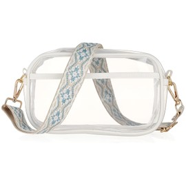 PandaSays Clear Bag, 2-Way Crossbody Bag, Lightweight, Waterproof, PVC Material, Showing Bag, Transparent, Embroidered, Shoulder Strap, Stylish, Work or School Sports, Beach Travel, Hot Springs