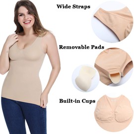 Women's Cami Shaper with Built in Bra Tummy Control Camisole Tank Top Underskirts Shapewear Body Shaper