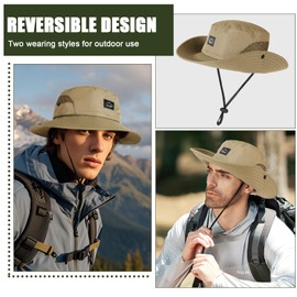 TAGVO Fishing Hat for Men Women Sun Hat UV Protection Mesh Wide Brim Camping Hat Quick Drying and Breathable Foldable Hiking Hat Safari Boonie Hat Bush Hat with Adjustable Chin Strap, beige, Unit size