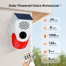 Home Alarm System with Remote Control, Motion Sensor Outdoor, Solar Motion Sensor 120 dB 3 Modes Motion Sensor for Home, Farm, Villa, Yard, Garden
