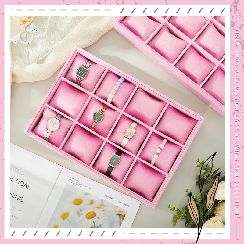 Henoyso 2 Pieces 12 Grid Velvet Watch Tray Jewelry Organizer