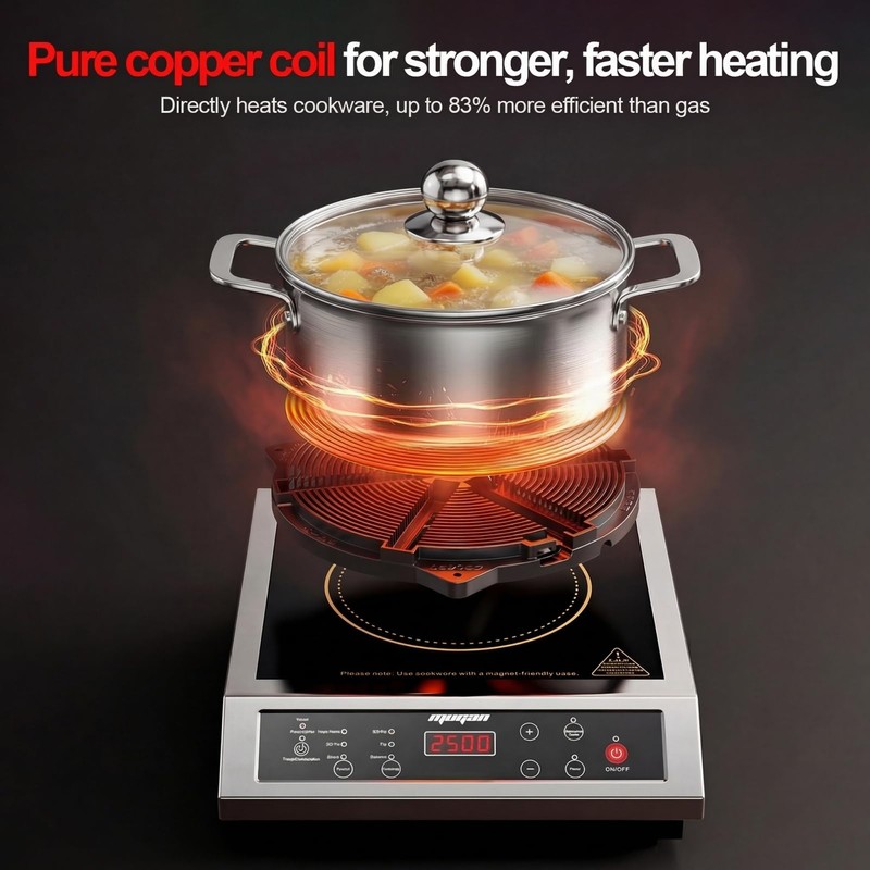 Portable Induction Cooktop, 2500W Commercial Countertop Single Burner