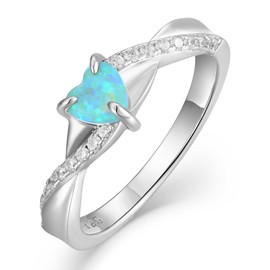 YL 925 Sterling Silver Engagement Rings 5MM Heart Cut Created Green Opal Infinity Band for Women-size5