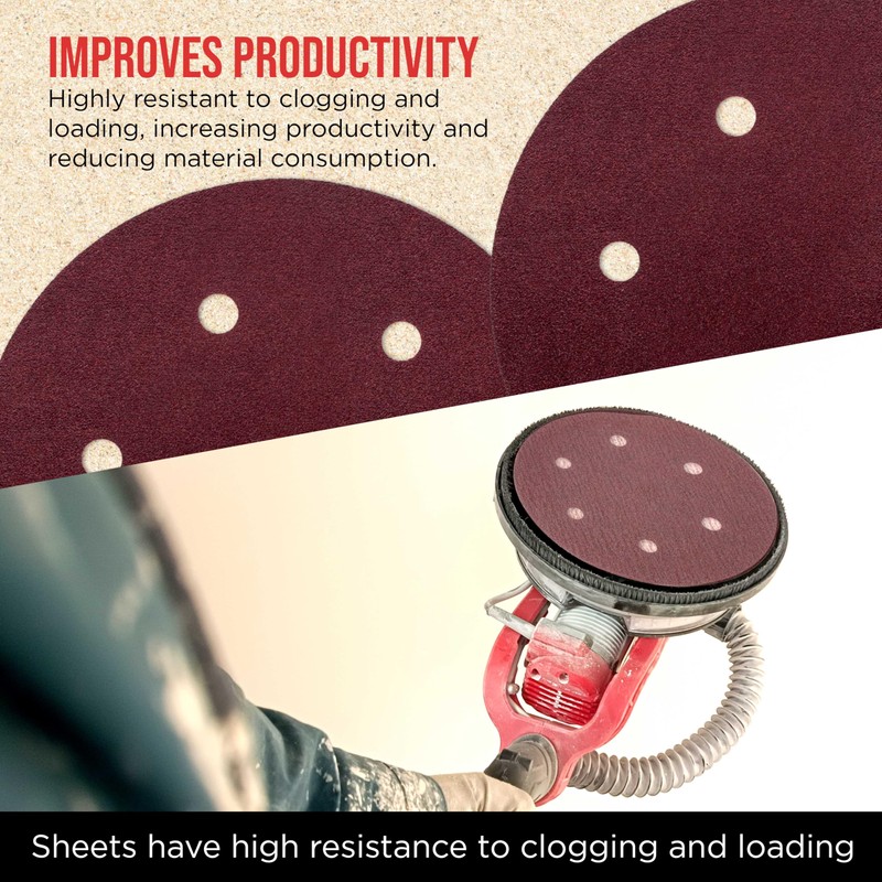 ProductionShop Premium 9" Red 6-Hole Pattern 80 Grit Sanding Discs,