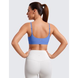 CRZ YOGA Womens Butterluxe Adjustable Spaghetti Strap Sports Bra - Scoop Neck Wireless Padded Yoga Workout Crop Top Wild Indigo Large
