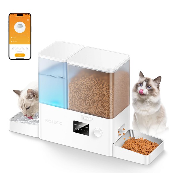Rojeco 36Cups/8.5L WiFi Automatic Cat Feeder and Gravity Water Dispenser,Stainless
