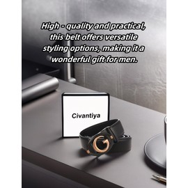 Civantiya Men's Ratchet Belt Leather Belt Adjustable for Men Gift 1 3/8-Cut for Perfect Fit (Black Style 04, 32" to 38" Waist Adjustable)