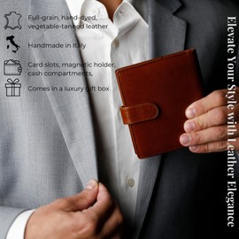 Time Resistance Men's Leather Wallet - Minimalist Wallet Design with Credit Card Holder, Magnetic Coin Holder, Cash Slots - Secured with a Metal Snap Button Closure