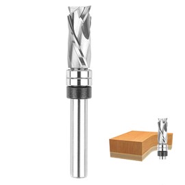 SpeTool Spiral Flush Cutter 8 mm Shank Compression Cut Cutter for Router 12 mm Cutting Diameter 32 mm Cutting Length Copy Cutter with Starting Ring Bottom Solid Carbide for Woodworking Cutting