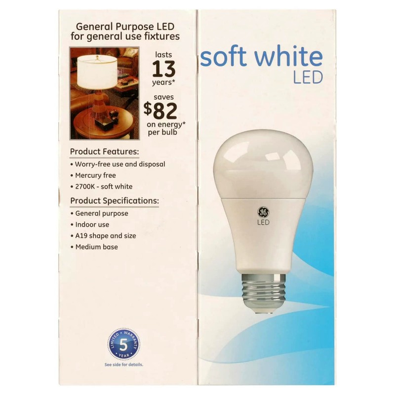 GE 67615 LED Soft White A19 Dimmable Light Bulb, 10