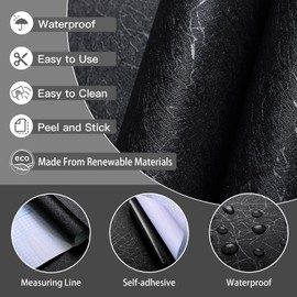 Safiyya 17.3 inch X 590 inch Wallpaper Black Silk Textured Wallpaper Peel and Stick Modern Solid Color Wall Paper Removable Contact Paper for Bedroom Vinyl Rolls