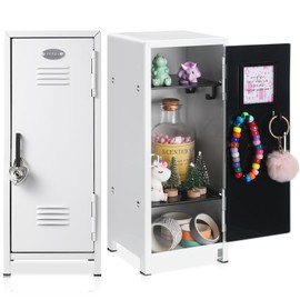 Vercraft 2 Pcs Mini Locker with Lock and 2 Keys 10.8 Inch Miniature Storage Locker Real Littles Cute Small Locker for Desktop Bedroom Home Office (White)