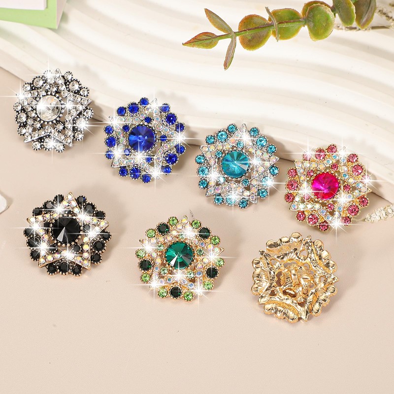 PATIKIL 6 Pcs Metal Rhinestone Buttons, 1.1"(27mm) Star Sew on