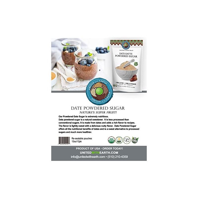 United With Earth Organic Date Powdered Sugar - 12oz (2-Pack)