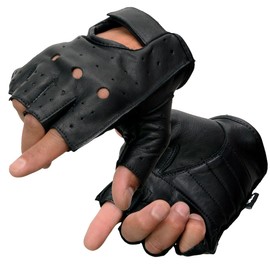 Milwaukee Leather SH195 Men's Black Leather Perforated Gel Padded Palm Fingerless Motorcycle Hand Gloves W/ ‘Open Knuckle’ - XX-Large
