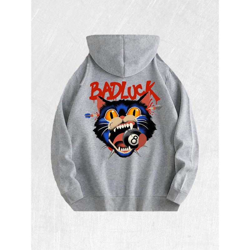 Bad Luck Cat Graphic Hoodie 100% Cotton US Warehouse 7