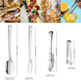 10-Piece Large Serving Utensils Sets, Stainless Steel Long Handle Serving Spoons, Heavy Duty Serving Forks, Serving Tongs, Mini Sugar Tongs for Buffet Catering Banquet Party (Silver)