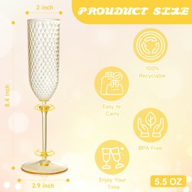 XUWAIDSGN 24 Pack Pink Detachable 2 piece Champagne Flutes 5.5 Oz Unbreakable Plastic Mimosa Disposable Champagne Glasses Drinking Cups Stemmed Reusable Wine Toasting Glasses for Wedding (24, Amber)