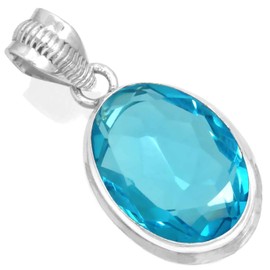 Jeweloporium 925 Sterling Silver Pendant for Women Blue Quartz Gemstone Solitaire Silver Pendant Necklace Costume Jewelry