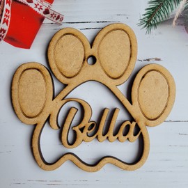 Christmas bauble dog paw pet cat mdf tree ornament