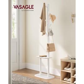 VASAGLE Coat Rack, Freestanding Hall Tree, Coat Rack Stand with 8 Hooks, 67.2-Inch High, 2 Height Options, for Coats, Hats, Bags, Purses, for Entryway, Home Office, Bedroom, Cloud White URCR040W01