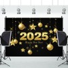 OERJU Happy New Year Backdrop 2025 Black and Gold Snowflake