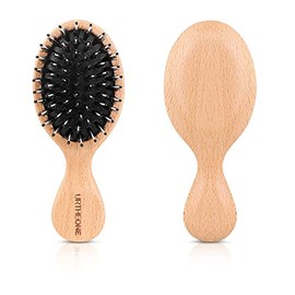 Cepillo de pelo mini cepillo de cerdas de jabalí para cabello grueso, rizado, fino, largo, corto, húmedo o seco, masaje desenredante para añadir brill