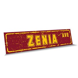 Customola - Zenia Name Red Yellow Color Street Sign, 4"x 18" Aluminum Metal Novelty Sign, Indoor - Outdoor, Design l56
