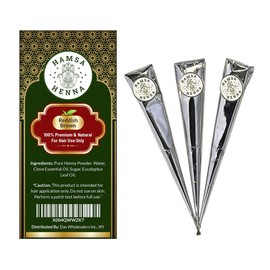 Hamsa Henna 100% Natural & Premium Hair Dye Cones I For Hair Use Only | Reddish Brown | 3 PACK