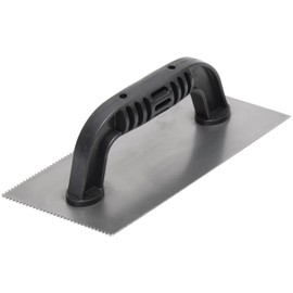 QLT by Marshalltown 208 9" x 4" Notched Trowel with Plastic Handle - 1/16" Square and 1/16" x 1/32" 'U' w/ 10 degree Cutback (16252)