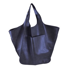 KlaOYer Oversized Leather Tote Bag Large Capacity Work Hobo Pu Leather Bucket Purse And Handbag Big Soft Travel Shopping Bag (Blue)