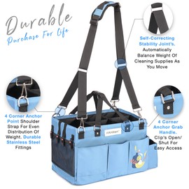 FifthStart Multiuse Cleaning Caddy - Blue Diaper Caddy with Waist, 9 Pockets, Mesh Base, Adjustable Compartments, and Shoulder Strap (Large)
