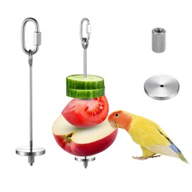 URBEST Bird Food Holder, Bird Feeders, Stainless Steel Parrot Fruit Vegetable Stick Holder, Bird Treat Skewer (Small+Large)
