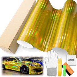 Holographic Yellow Rainbow Chrome Vinyl Wrap Auto Car Motorcycle Boat Sheet Film 48"X60" (4FTX5FT) Tool Kit
