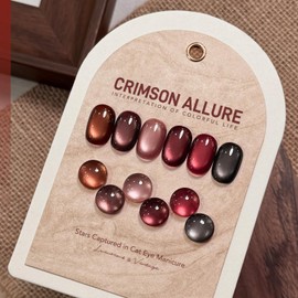 GAOY Red Cat Eye Gel Nail Polish Set with Magnet, 6 Colors Dark Red Burgundy Brown Glitter Gel Holography, Long Lasting for Nail Art at Home & Salon Manicure
